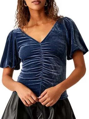 Free People Cupcake Velvet Top - Navy L NWT